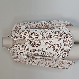 WHBM off white long sleeve too with brown floral print-XS